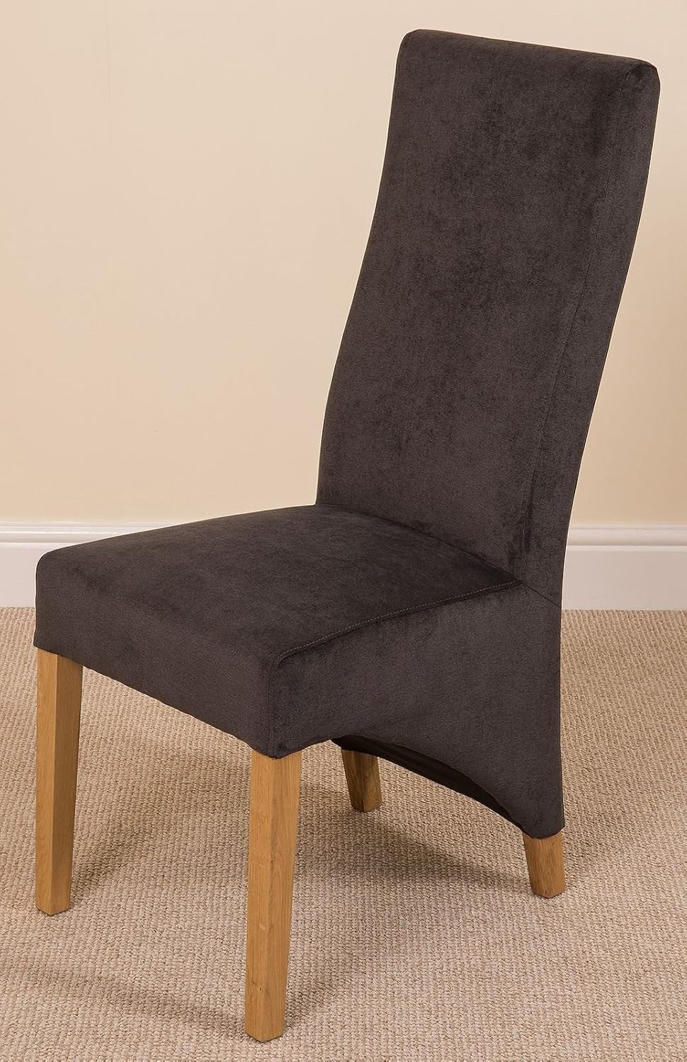 Solid Oak Dining Table 4 Chairs Set Dark Grey Fabric 125x80cm Modern