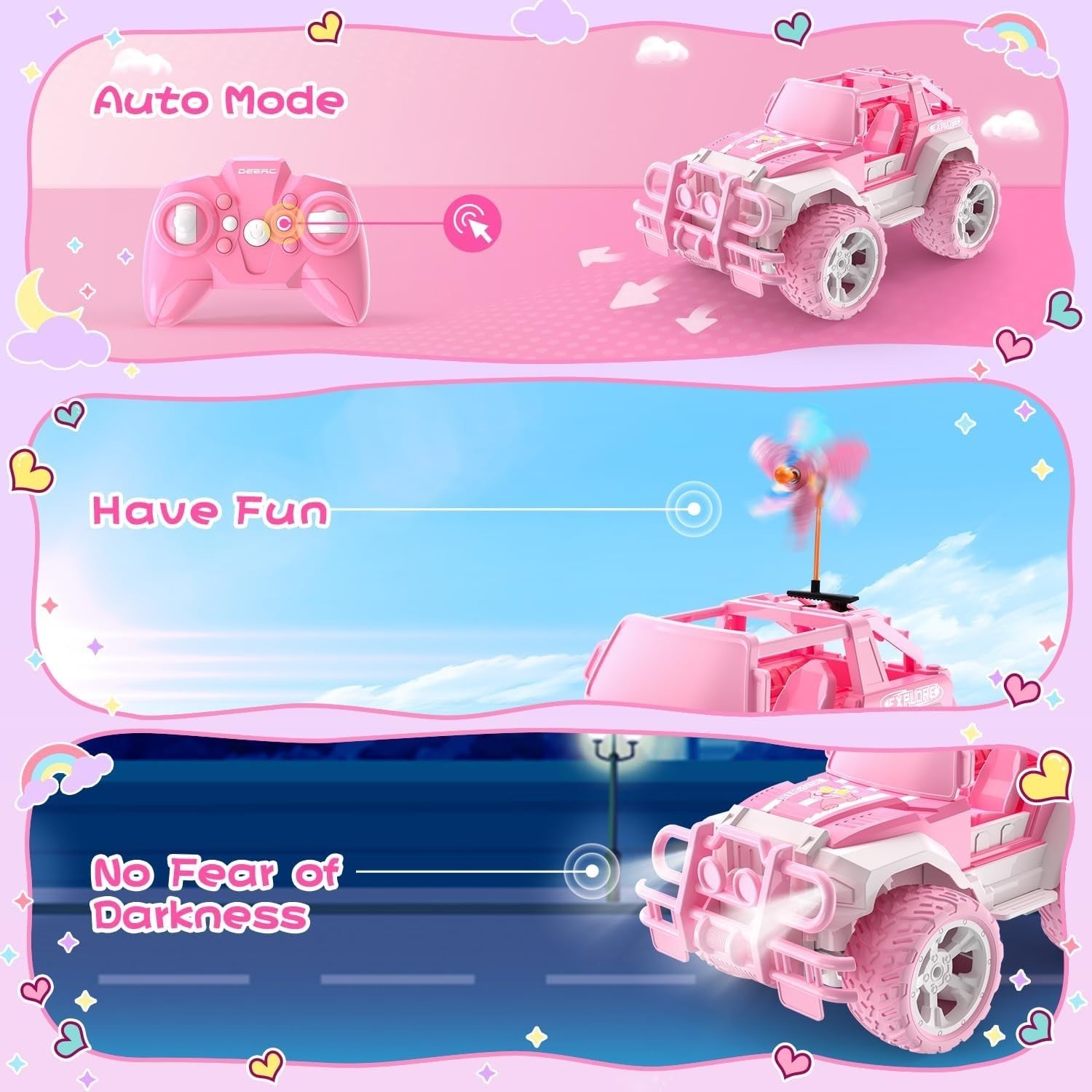 Pink RC Jeep Car for Girls 3 4 5 6 7 8+, 1:18 Remote Control Truck w/ LED Lights