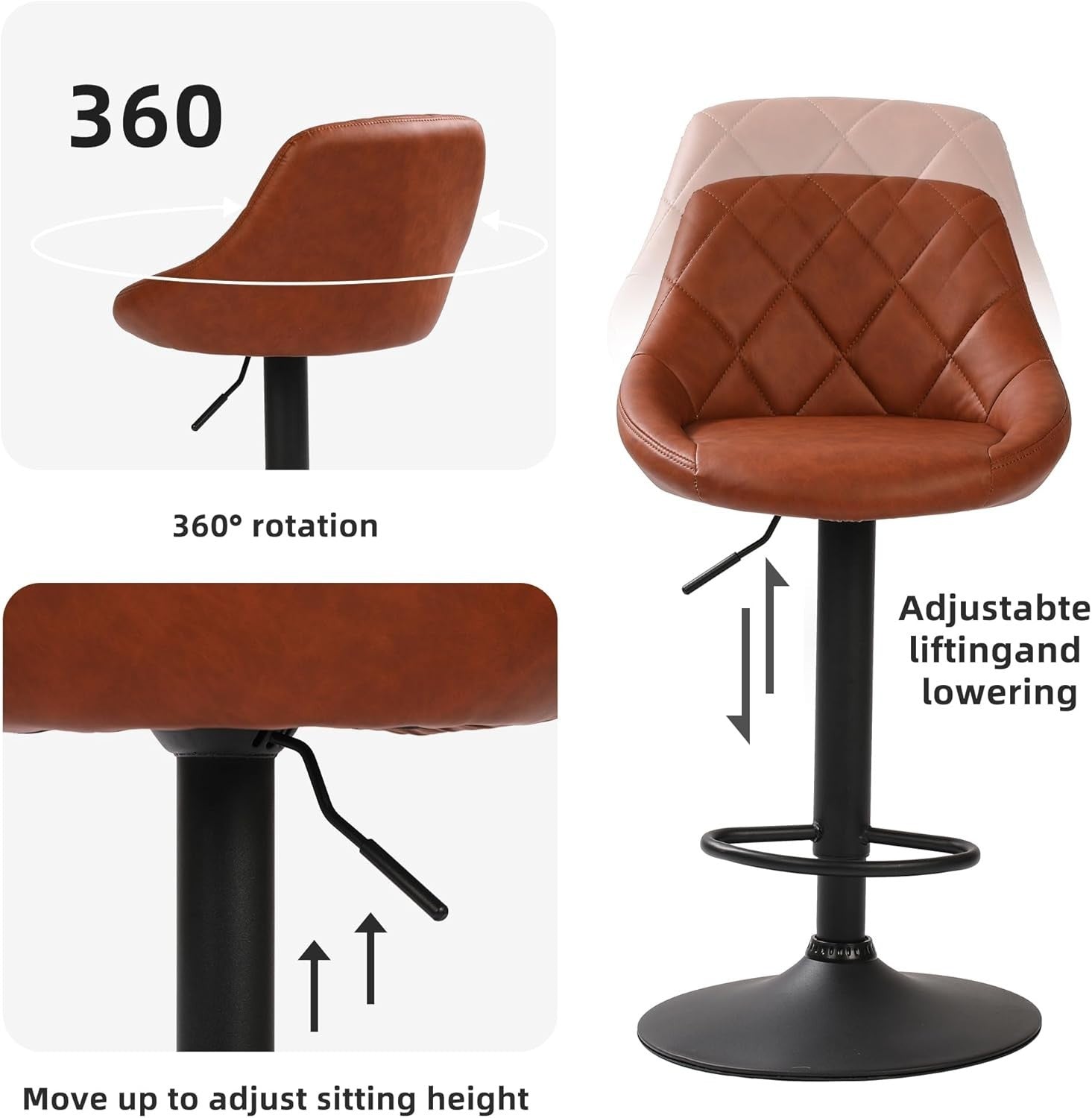 Adjustable PU Leather Bar Stools with Footrest – Zamaro Brown