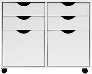 White Mobile Storage Cabinet 4 Drawer 2 Cupboard Rolling Office Unit