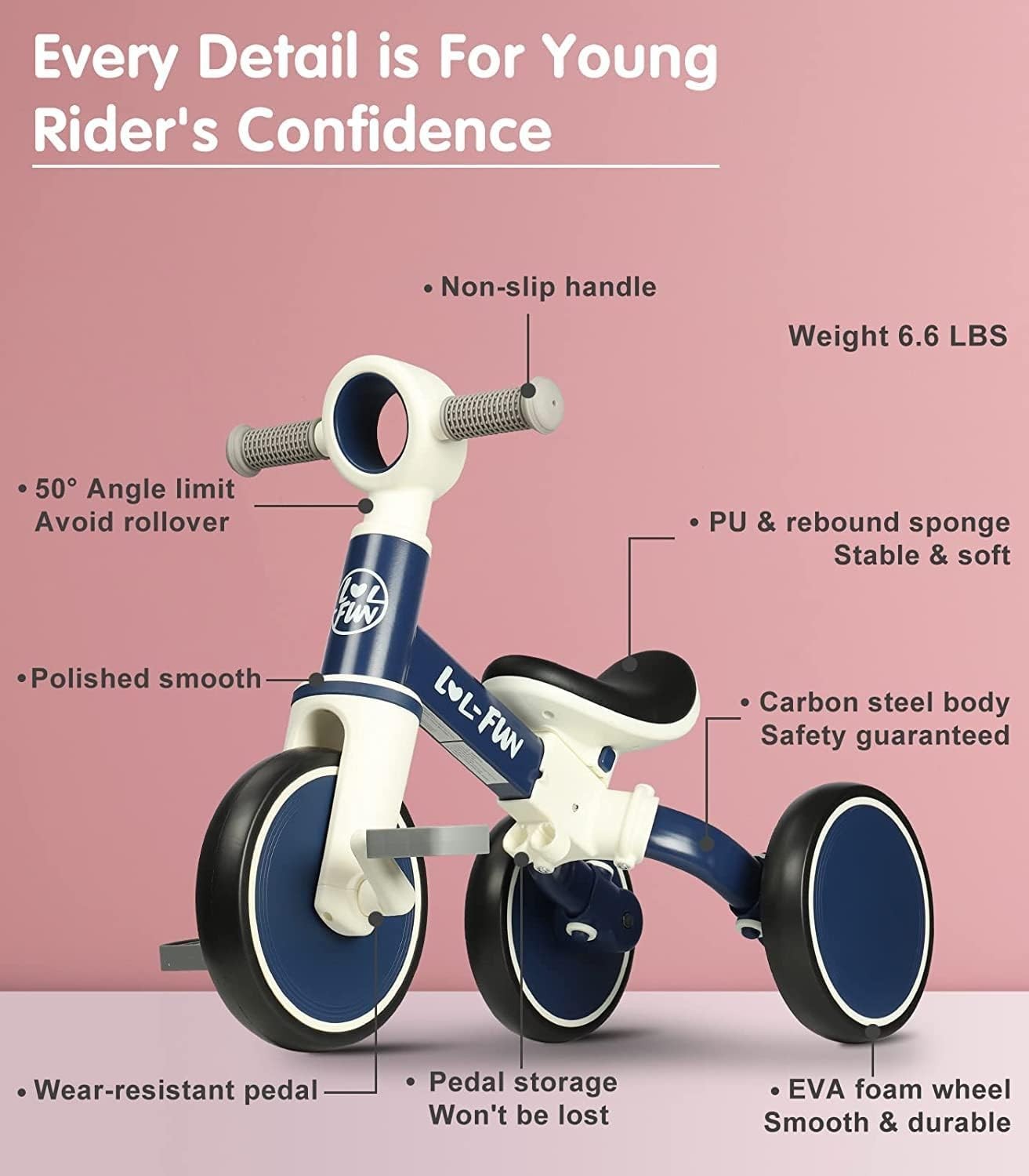 4 in 1 Kids Tricycle Balance Bike Toddler Trike Ride On Bike Age 1-4