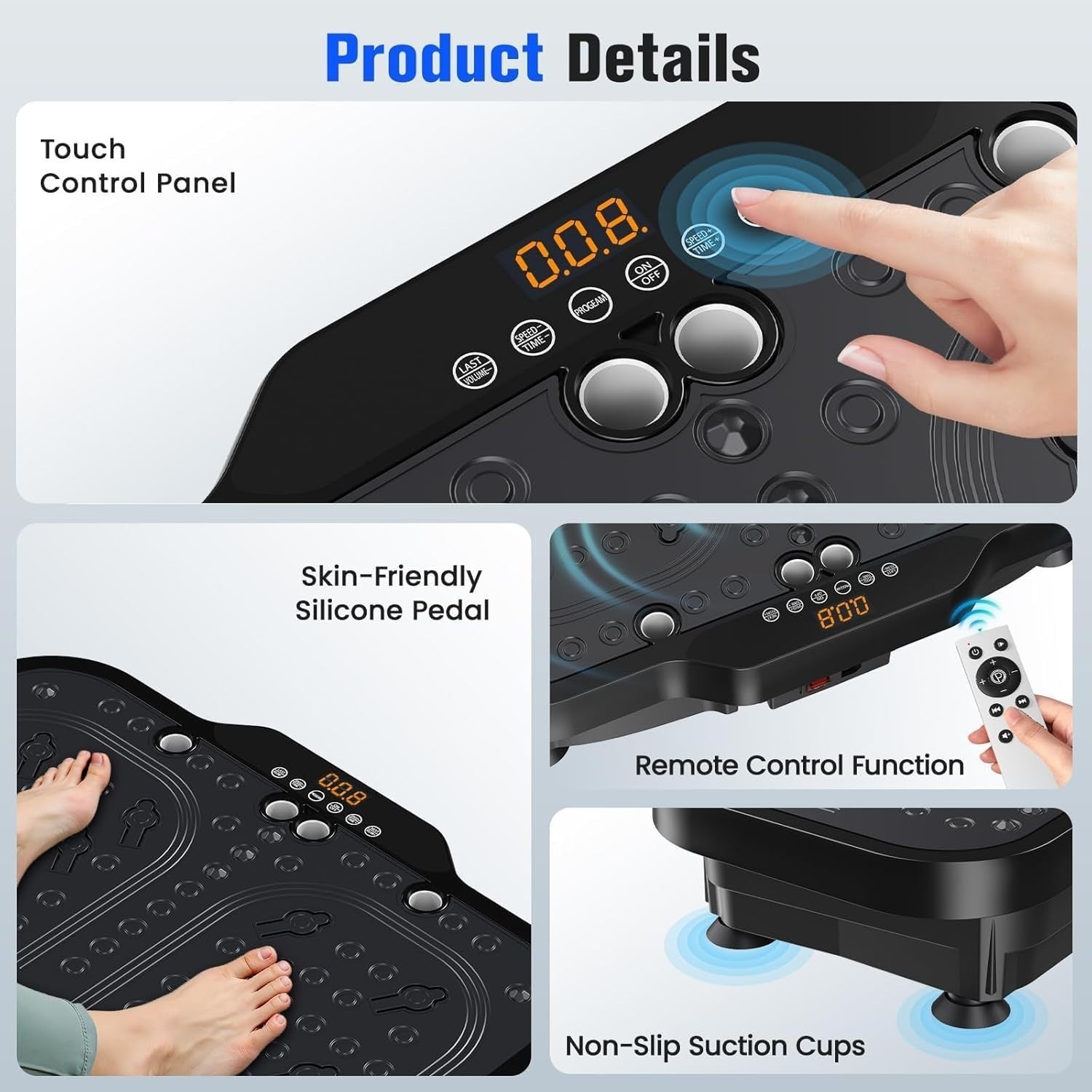 Black Dual Motor Vibration Plate Exercise Machine 180 Speeds 150kg Load