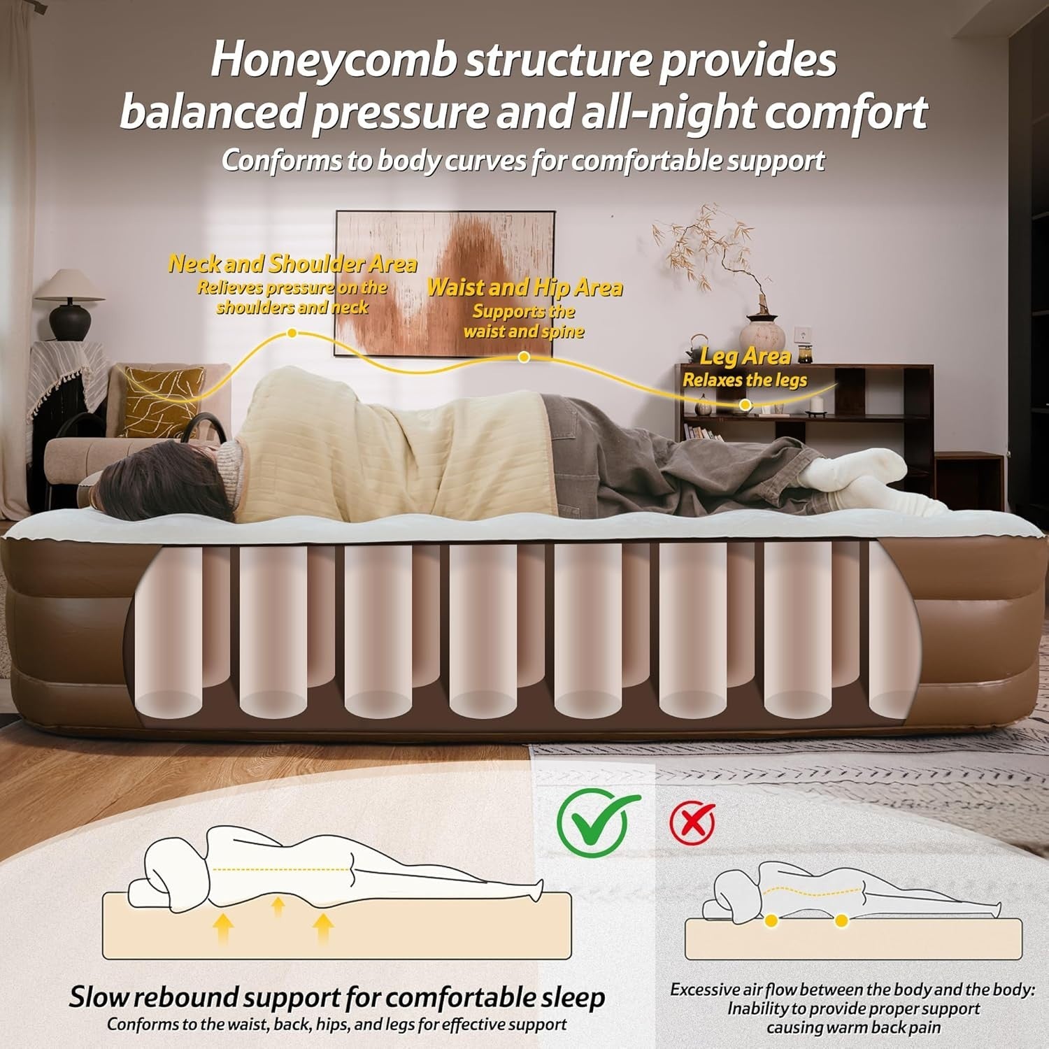 Double Air Mattress with Rechargeable Pump & Comfortable Camping Bed