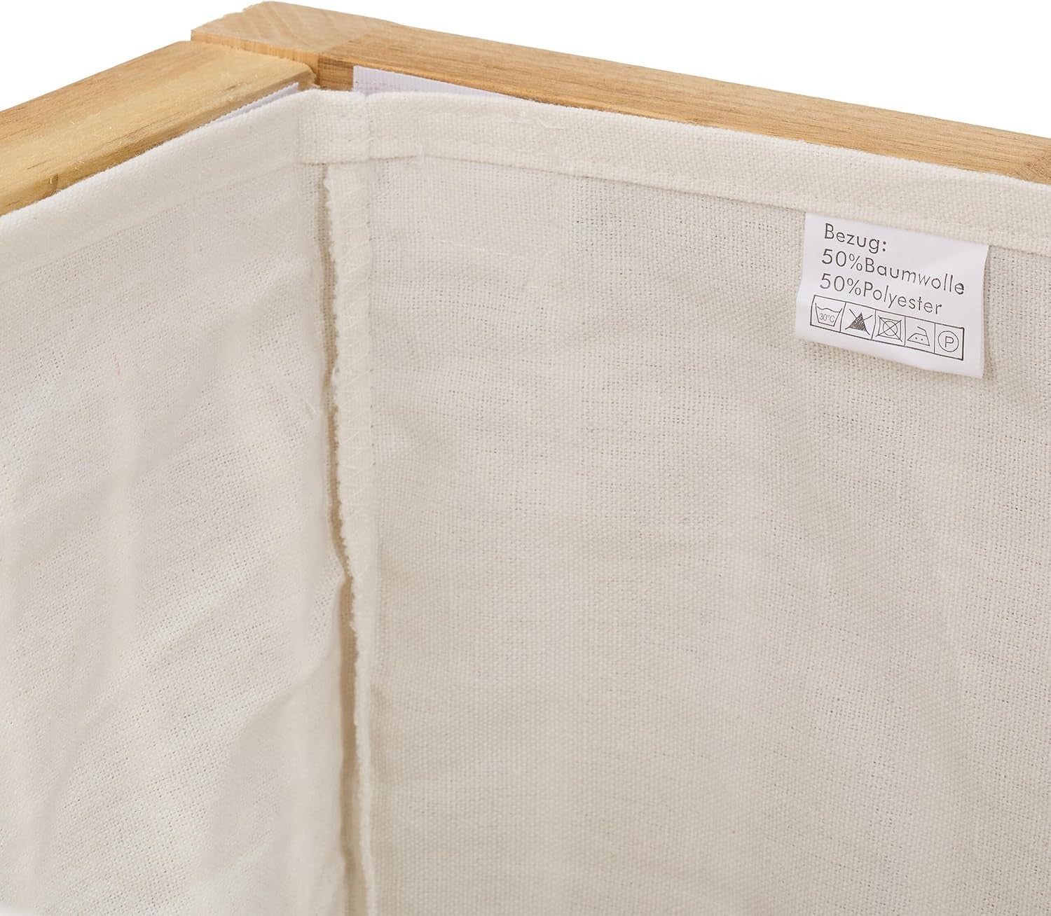 Wood Laundry Hamper with Seat 30L Bathroom Stool Storage Bin Natural Fabric