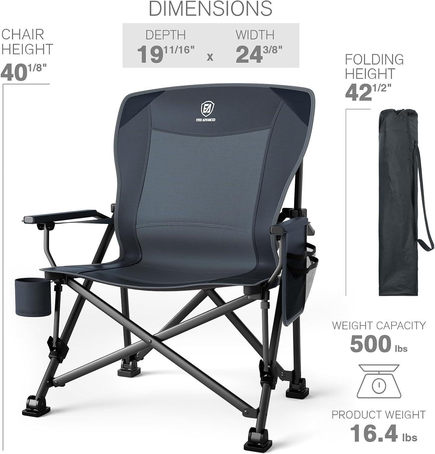 Heavy Duty Folding Camping Chair 230kg Outdoor Adjustable Lumbar Support
