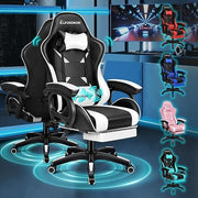ELFORDSON Gaming Chair w/ 2-Point Massage Lumbar White