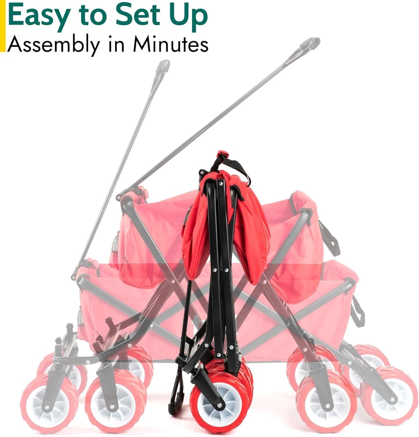 Folding Beach Camping Trolley Wagon 60kg Cart All Terrain Wheels Red Adjustable
