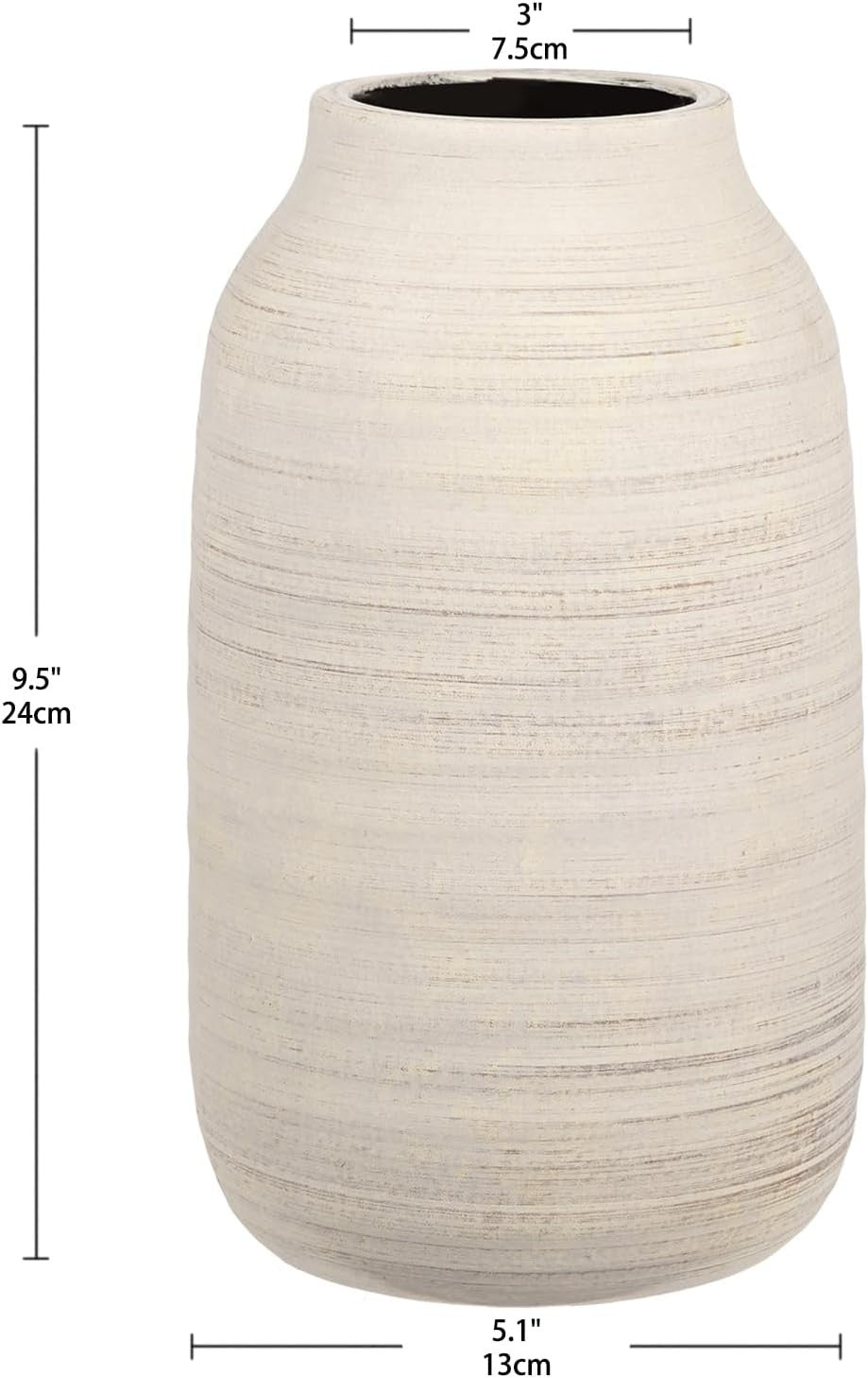 Beige Ceramic Vase 24.5cm Rustic Flower Holder Pampas Modern Home Decor
