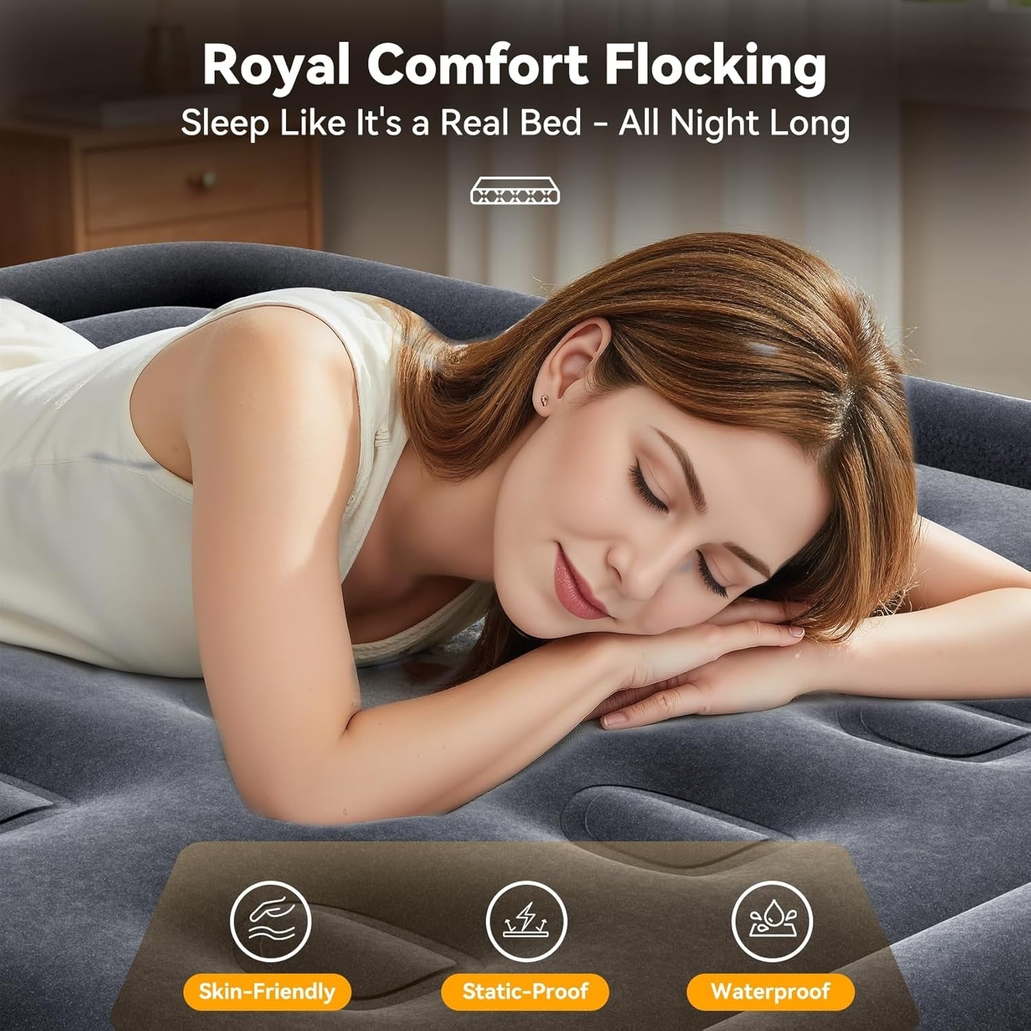 Full Air Mattress Built-In Pump 18” 3 Min Self Inflating Inflatable Bed