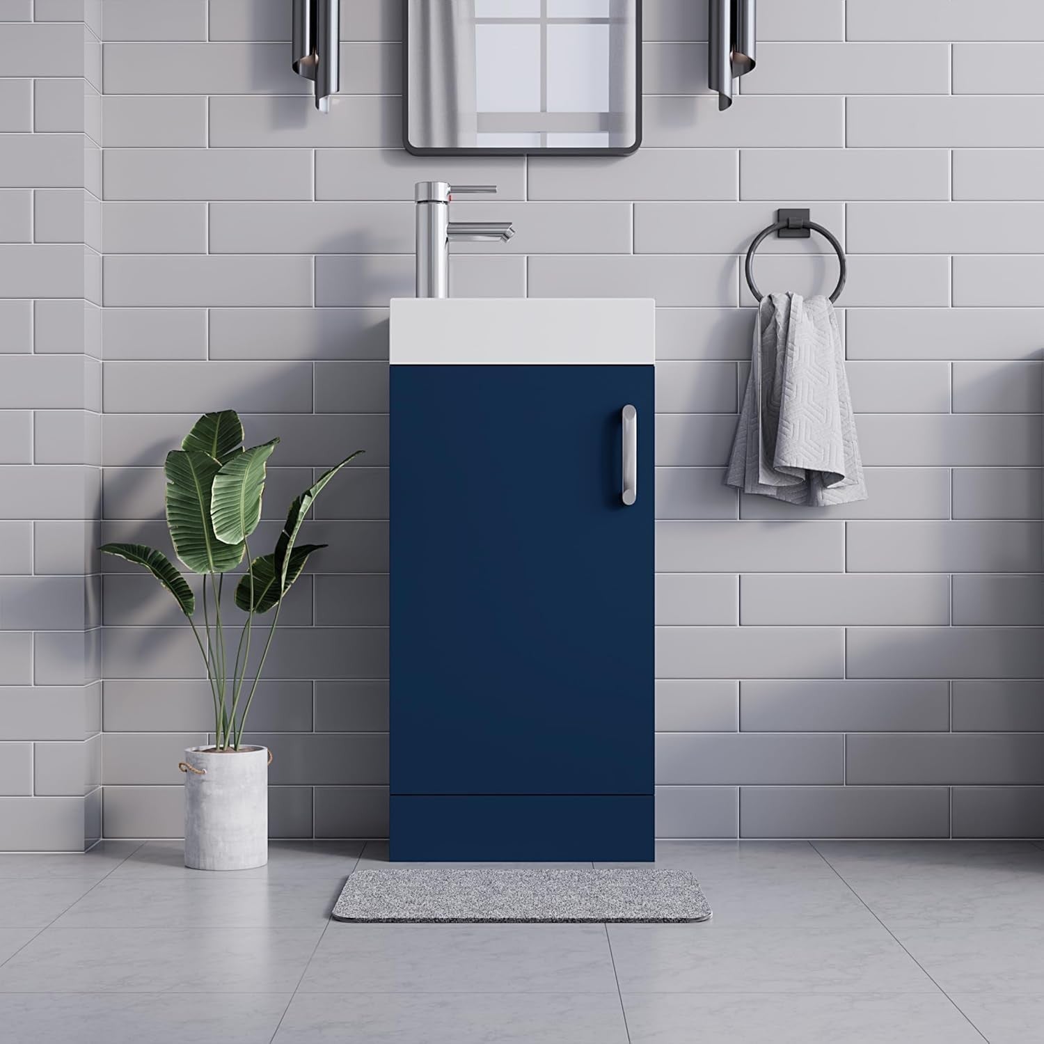 Modern 400mm Bathroom Vanity Unit with Basin Blue Floor Standing Sink Cabinet