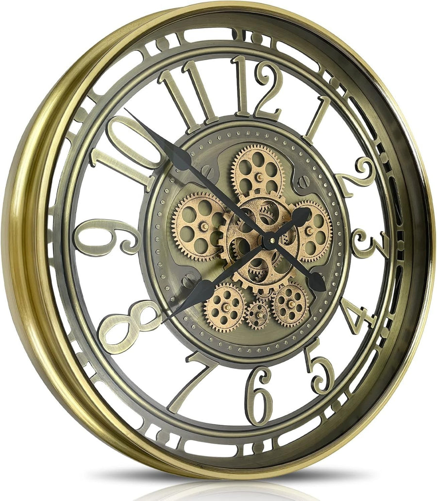 76cm Steampunk Wall Clock Bronze Metal Gears Large Vintage Decor
