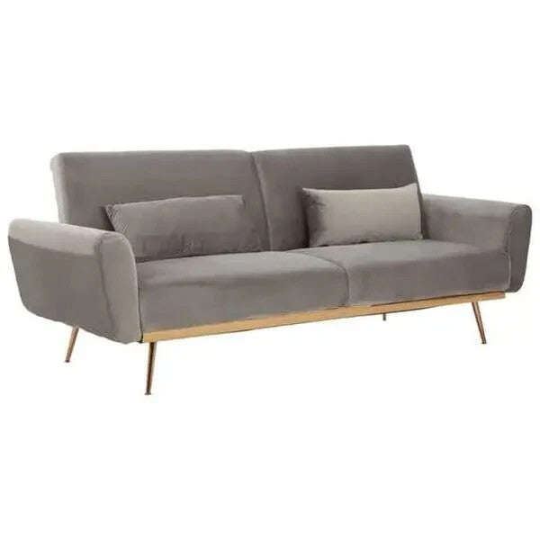 Grey Velvet 3-Seater Sofa Bed with Rose Gold Legs – Modern Pull Out Couch