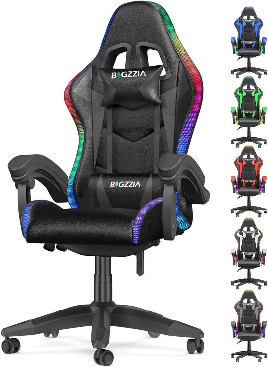 RGB LED Gaming Chair Reclining Leather Swivel Desk Chair