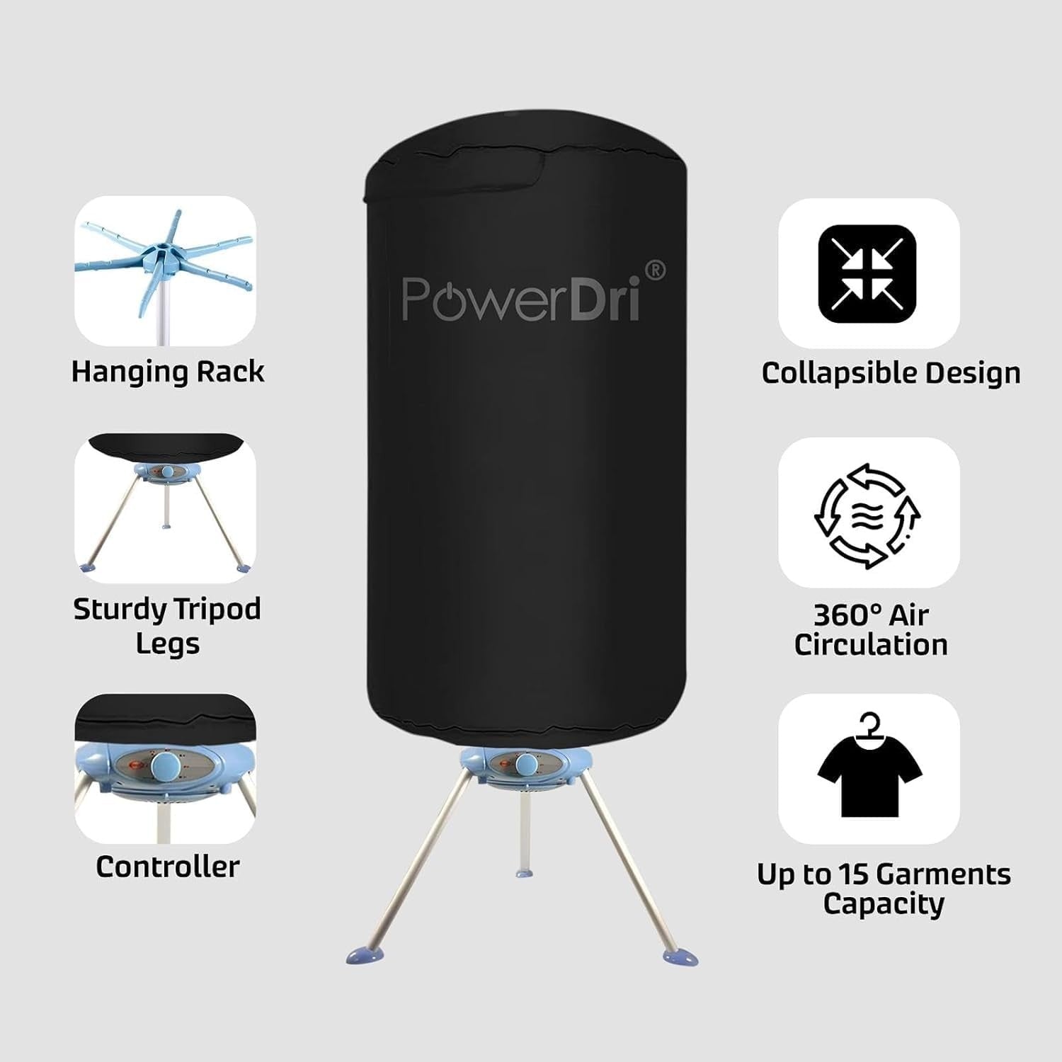 Portable Electric Clothes Dryer 1000W Hot Air Drying Pod 15kg Indoor