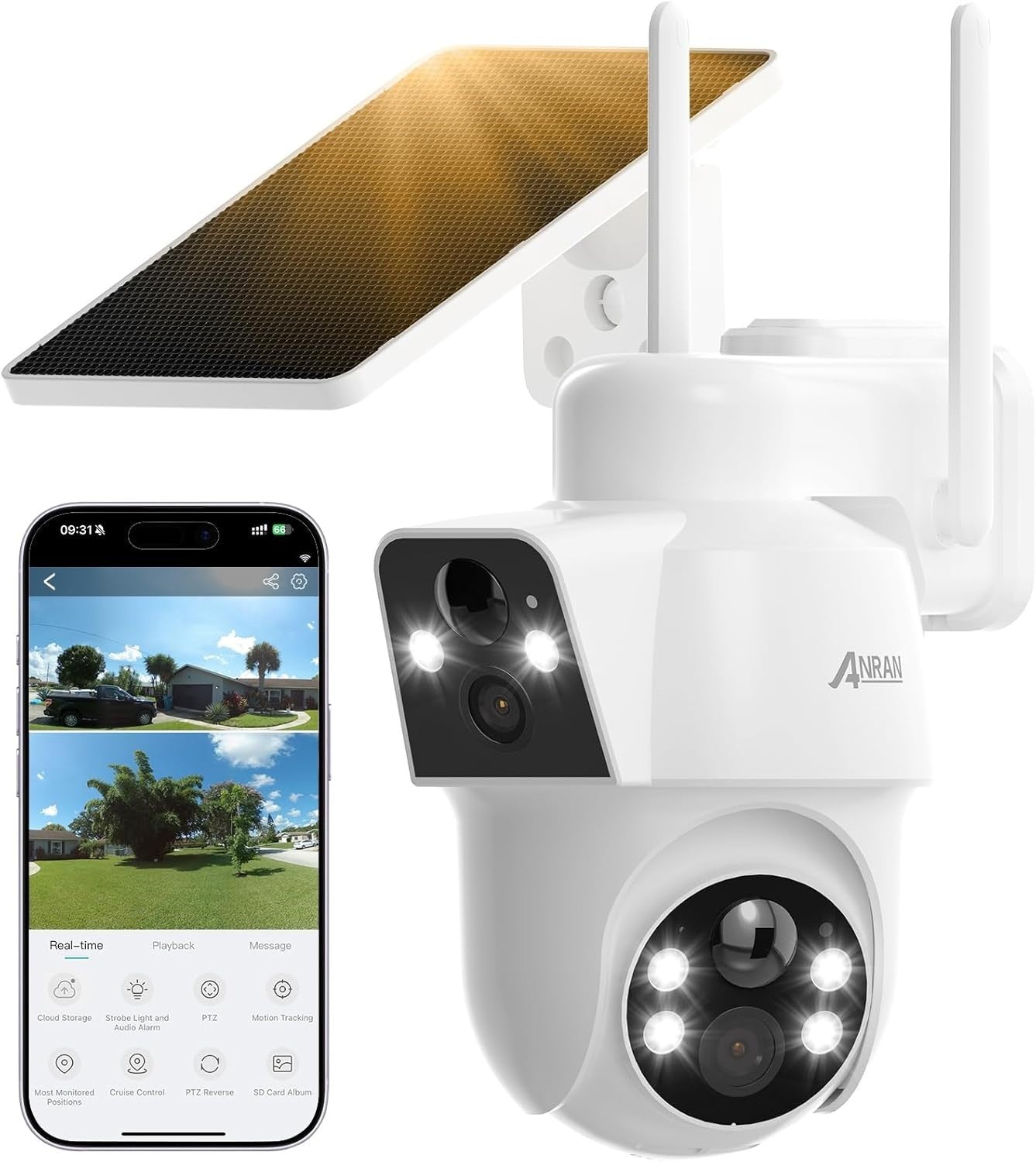 2K Dual Lens Solar Security Camera Wireless Outdoor PTZ WiFi IP66
