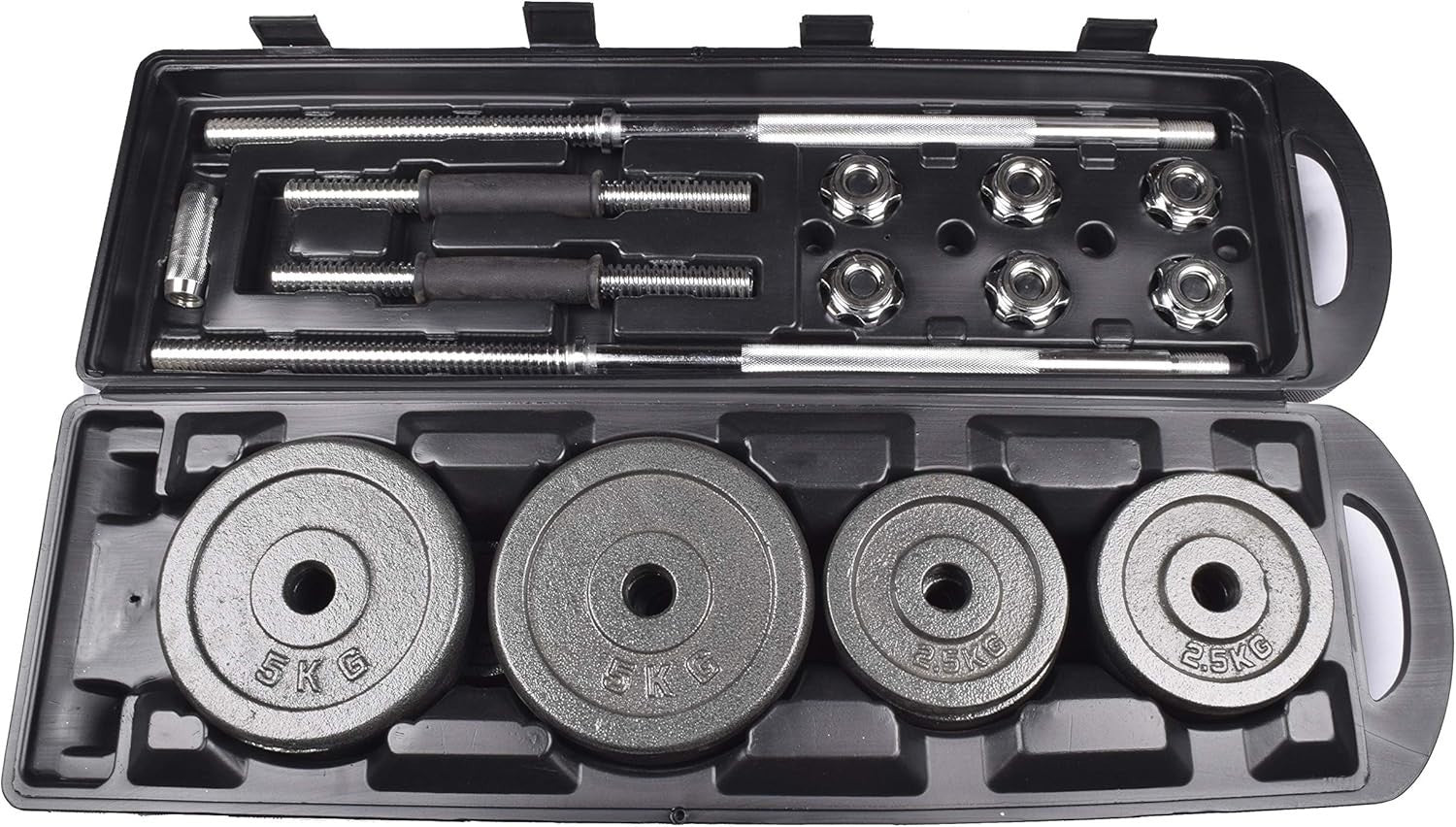 50KG Adjustable Dumbbell & Barbell Set Cast Iron Weights Home Gym Case