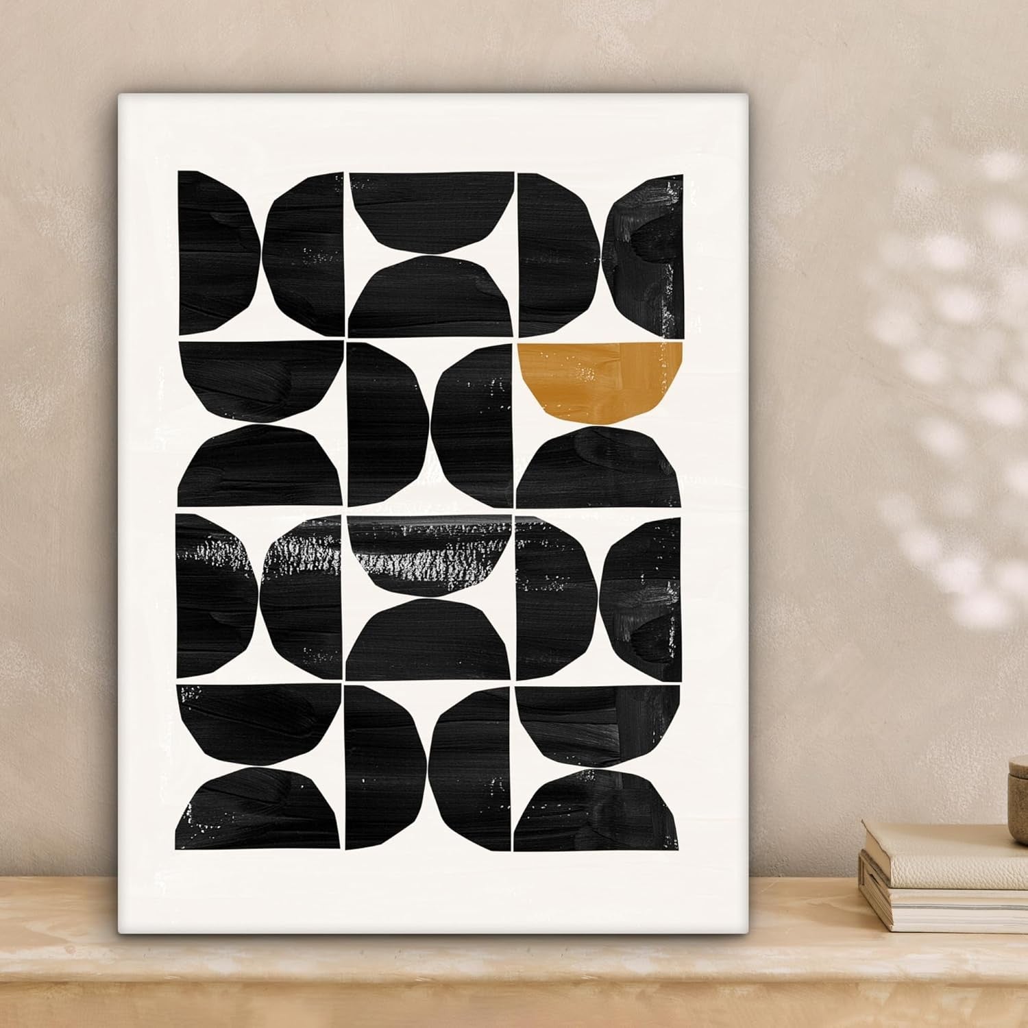 Abstract Canvas Wall Art 30x40cm Black Beige Modern Framed Print
