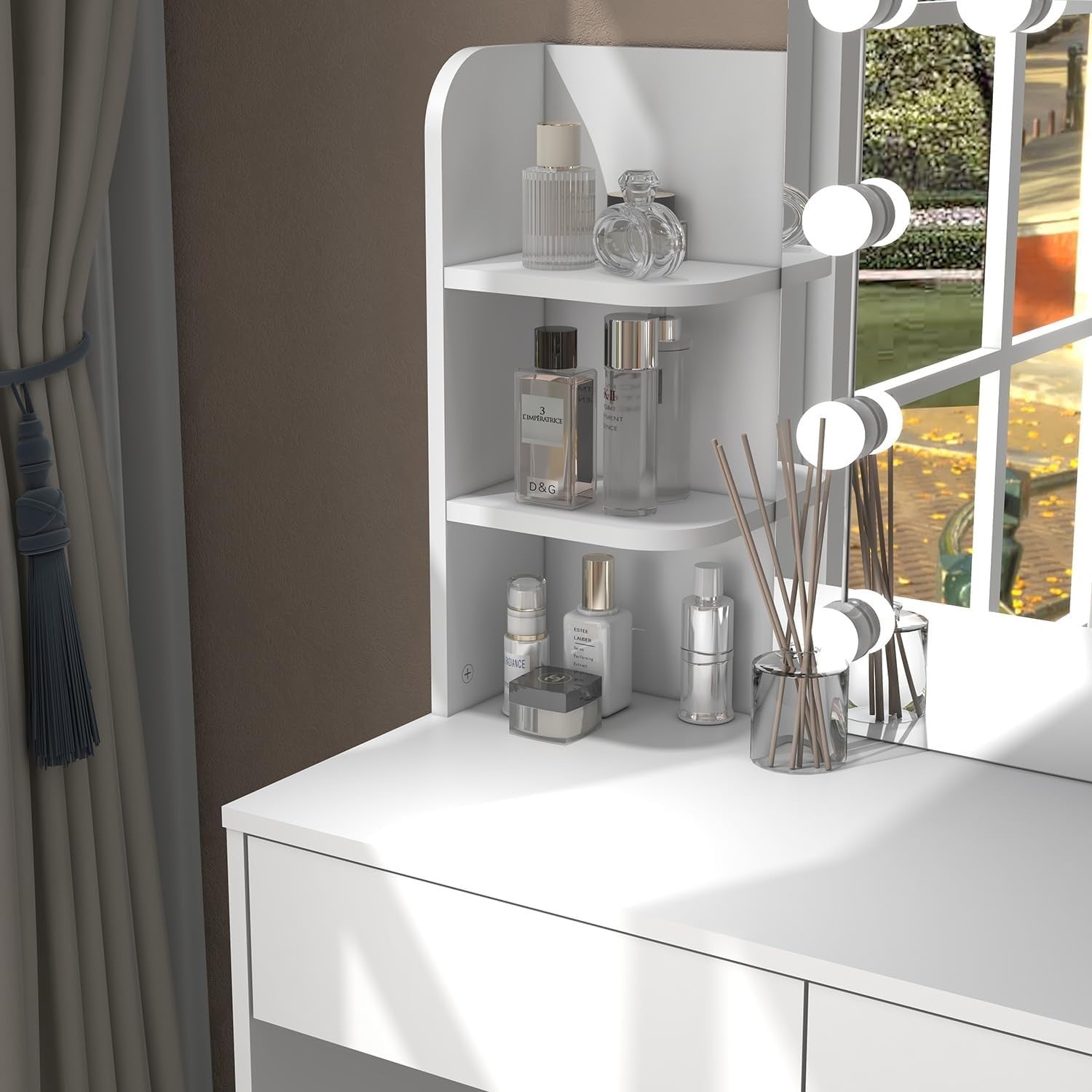 Hollywood LED Vanity Dressing Table Makeup Desk 2 Drawers Storage White Modern