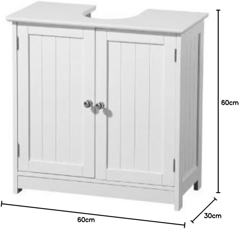 White Gloss Under Sink Bathroom Cabinet – 2 Door Storage Unit | Compact Vanity
