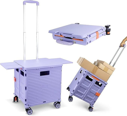 Heavy Duty Folding Shopping Cart 55kg Trolley 360° Wheels Foldable Purple