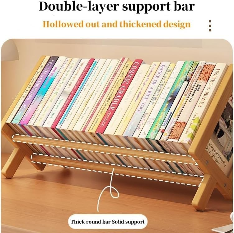 Wooden Desktop Tilting Bookcase Shelf – Bamboo Organizer for Books & Magazines
