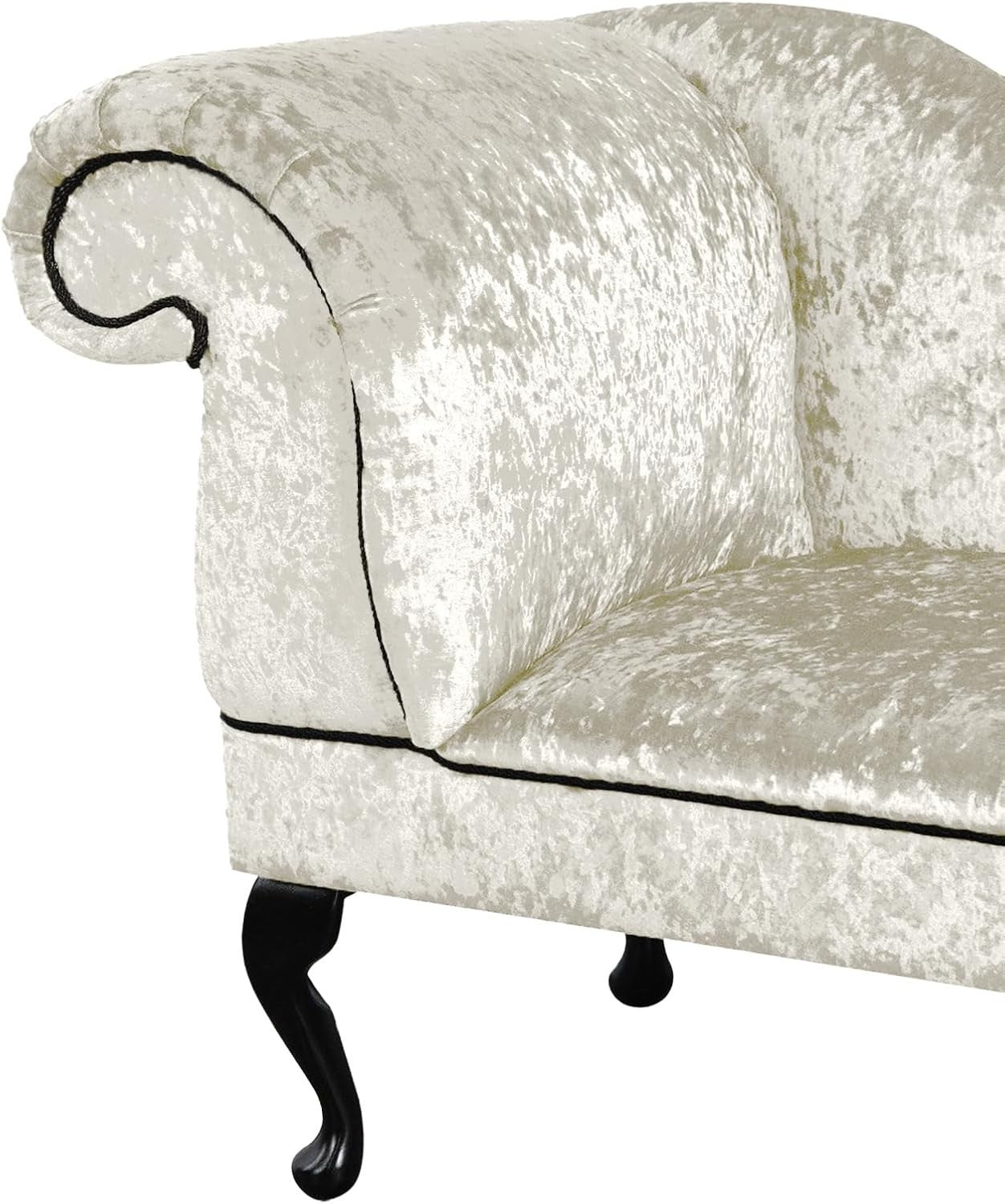 Velvet Chaise Lounge Left Hand Pearl – Handmade, UK Made, Queen Anne Legs