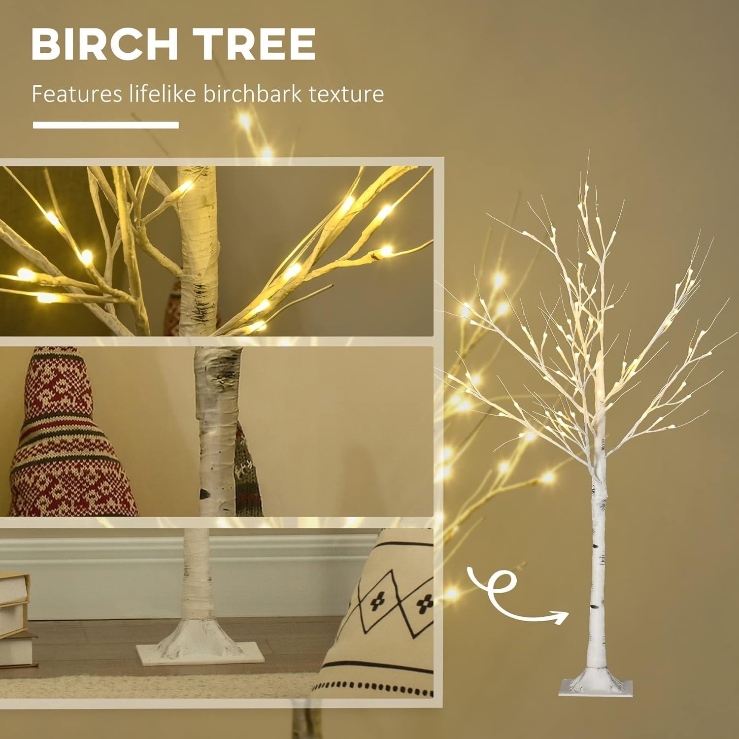 4ft White Birch Tree Light Warm White LED Pre-Lit Indoor Outdoor Home Decor