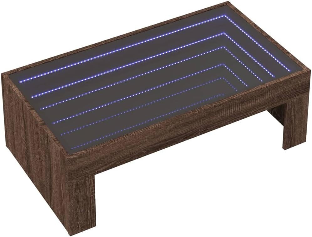 Infinity LED Mirror Coffee Table RGB Lights Brown Oak Square 50D x 90W x 30H