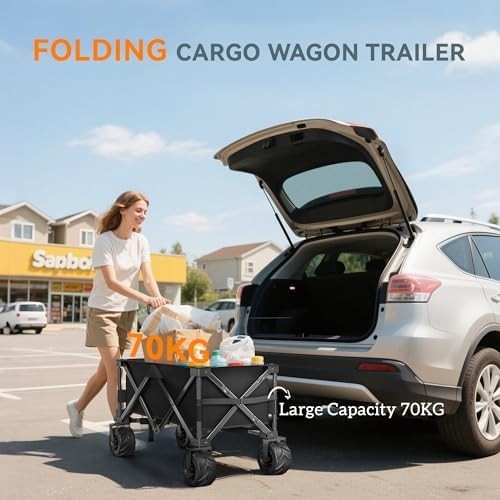 Extra Large 140L Folding Trolley Cart Big Wheels Outdoor Utility Wagon