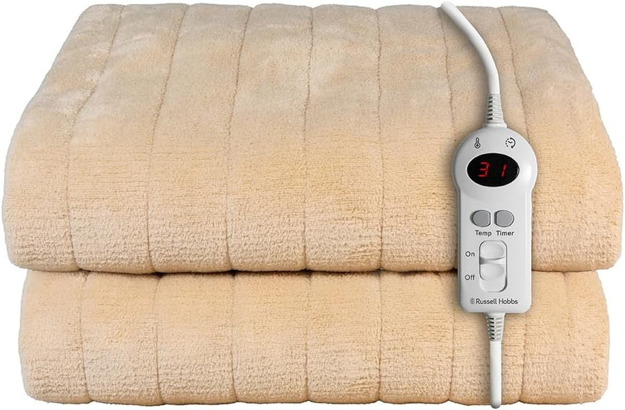 Electric Heated Throw Blanket Beige Microfleece 130x180cm 9 Heat Timer Auto Off