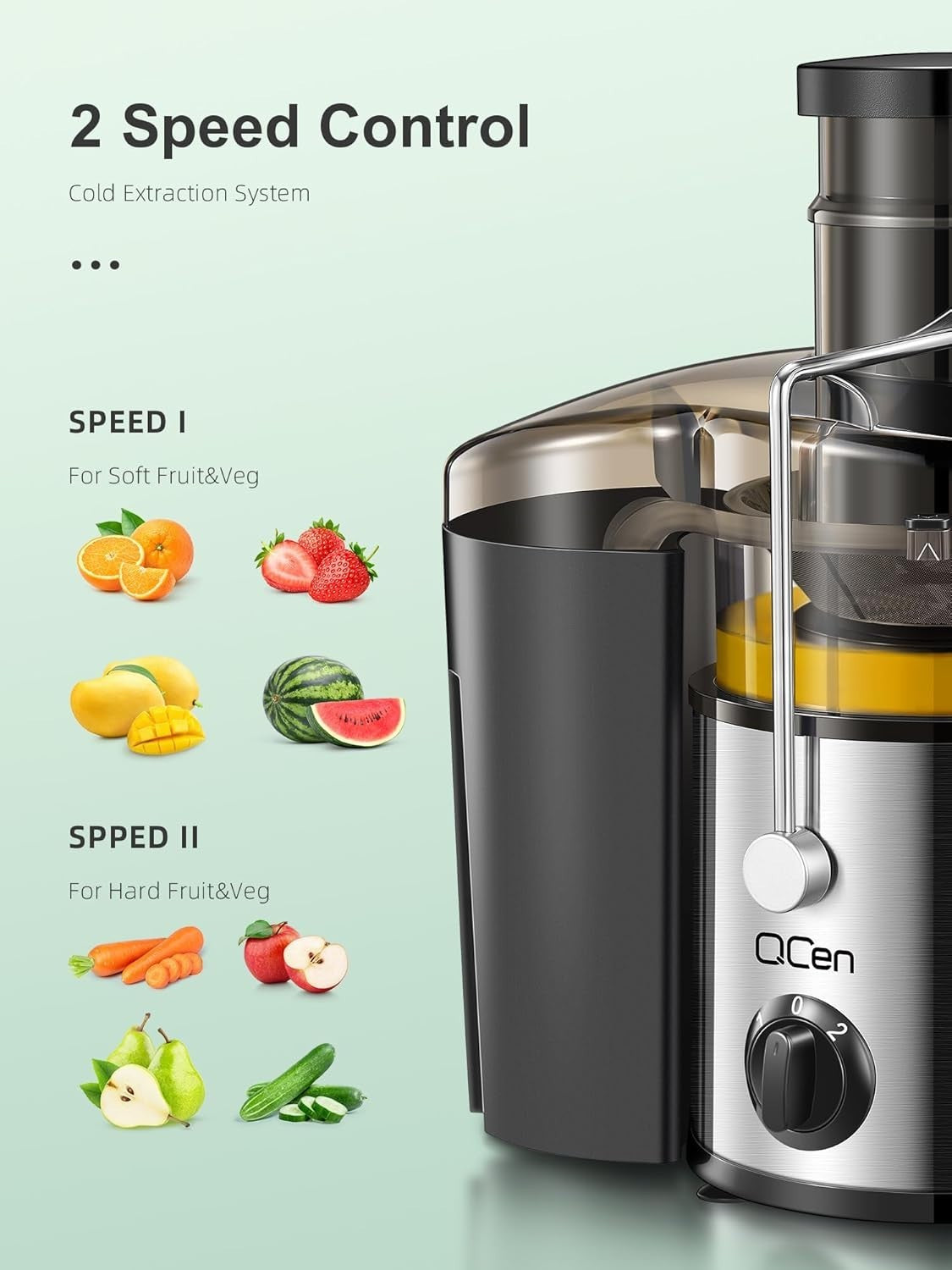 500W Centrifugal Juicer 3in Wide Mouth Dual Speed Stainless Steel