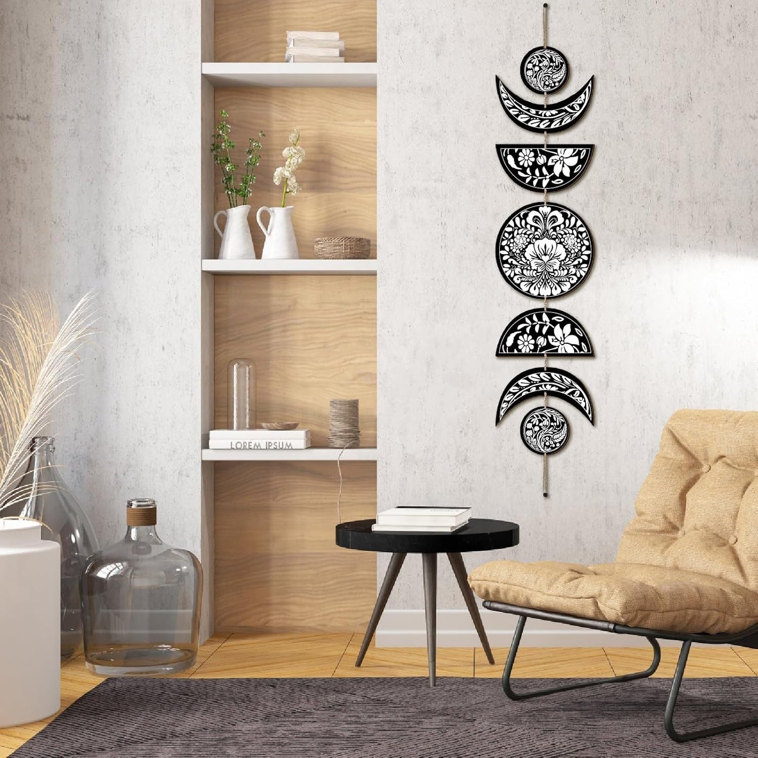 Moon Phase Wall Decor Wooden Boho 7-Piece Hanging Art