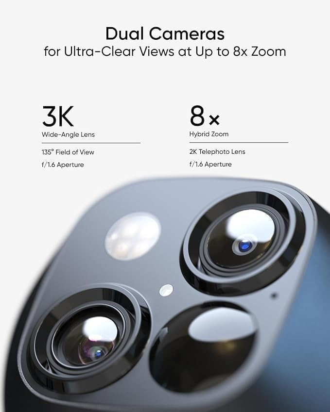3K Dual Lens Solar Security Camera Kit 360° PTZ Wireless No Fee