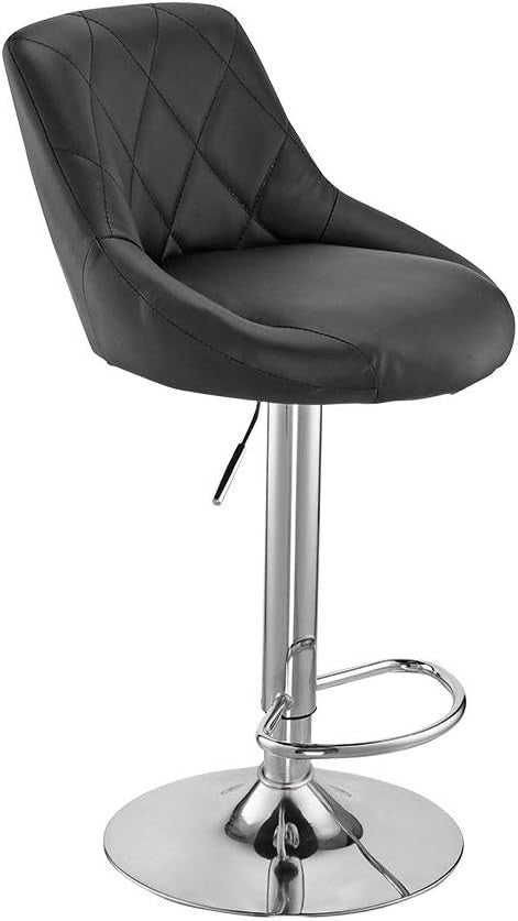 Pair of Adjustable Swivel Bar Stools in Black with Rectangular Design