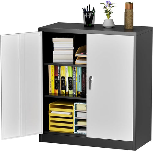 Lockable Metal Storage Cabinet 2 Doors 2 Adjustable Shelves 80x40x90cm