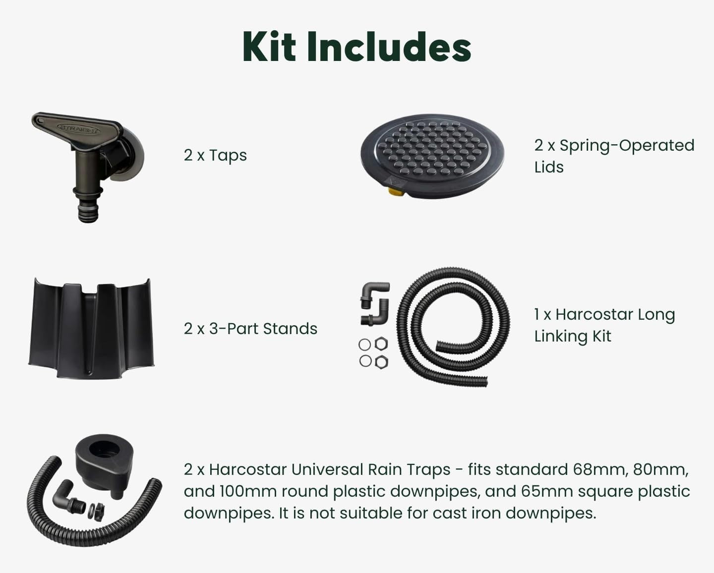 227L Grey Round Water Butt Double Kit With Tap Stand & Diverter Garden