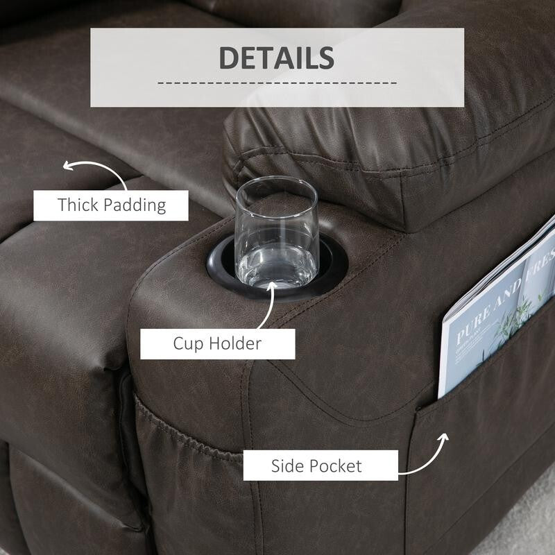 PU Leather Recliner Armchair Swivel Chair w/ Footrest, Cup Holders, Brown