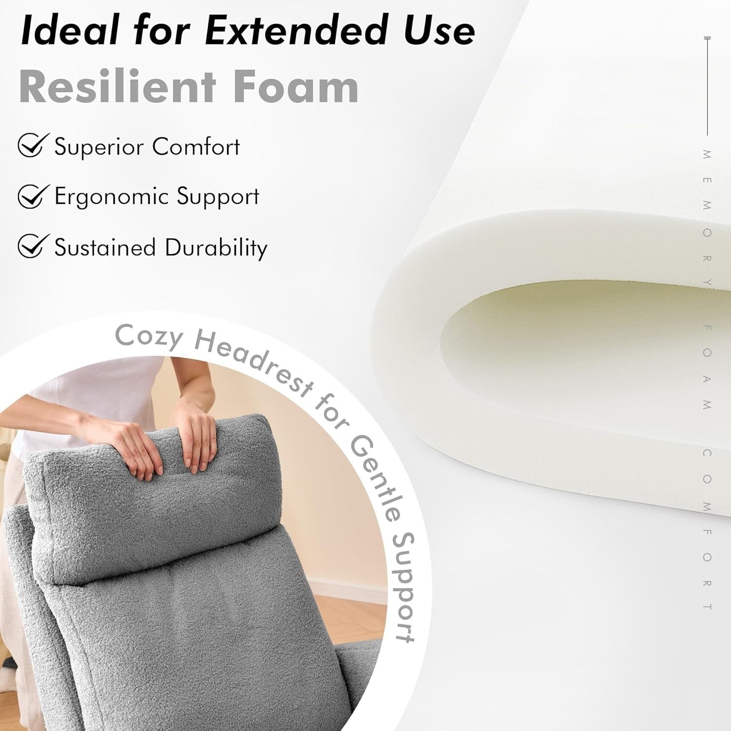 Rocking Chair w/ Footrest & Side Pocket, Comfy Teddy Fabric, Ergonomic Seat