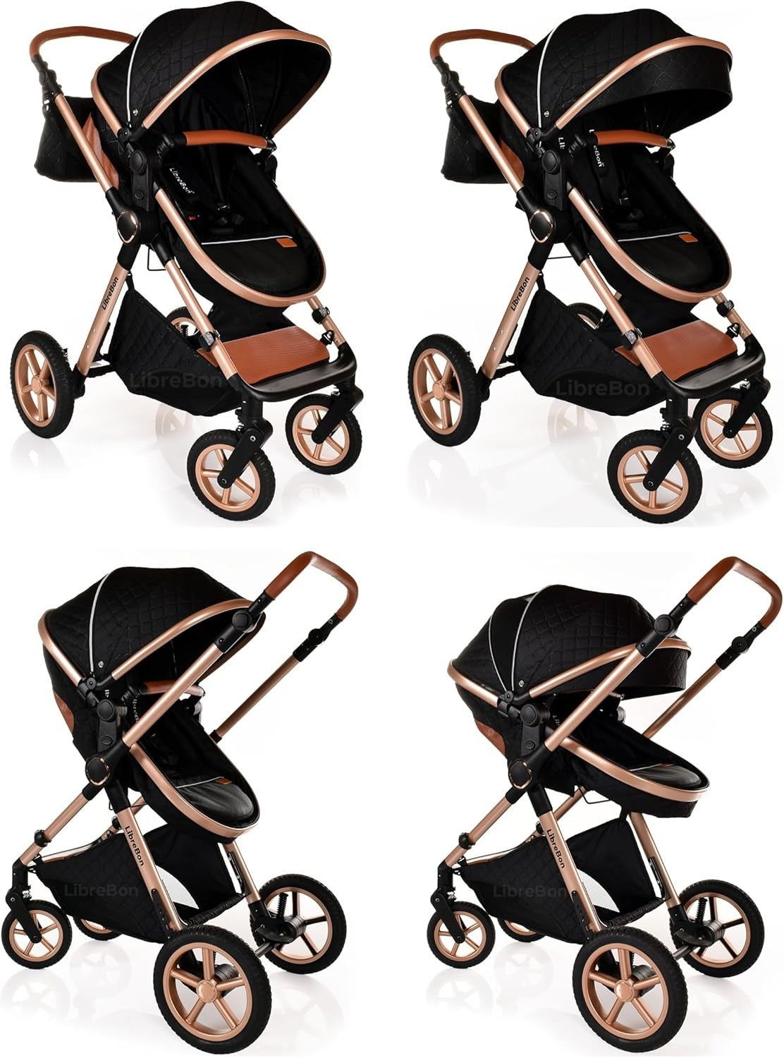 3-in-1 Baby Stroller Travel System Pram Pushchair Foldable Lightweight Black