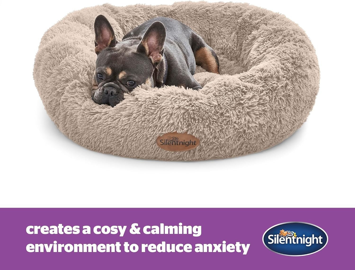 70cm Calming Donut Dog Bed Plush Washable Anti Anxiety Natural