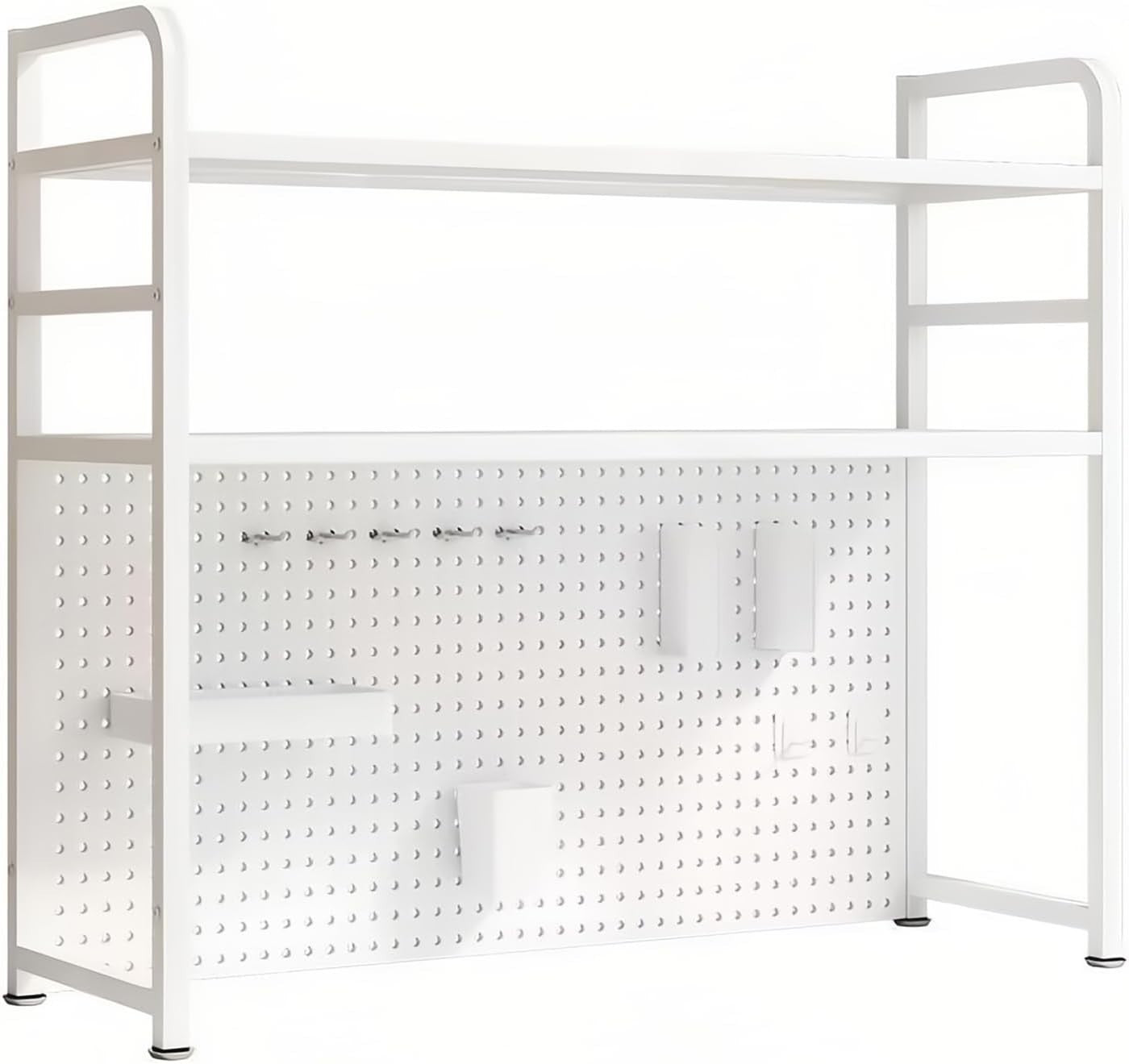 2-Tier Desktop Shelf with Pegboard Space-Saving Metal Storage Rack