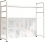 2-Tier Desktop Shelf with Pegboard Space-Saving Metal Storage Rack