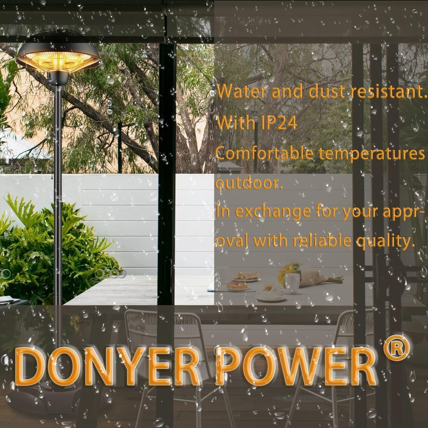 Outdoor Electric Patio Heater 2000W Quiet Radiant Heat 2 Power Settings