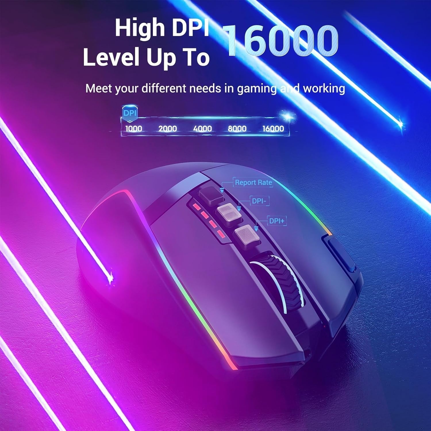 Wireless Gaming Mouse 16000 DPI RGB 9 Macro Buttons 2.4G USB