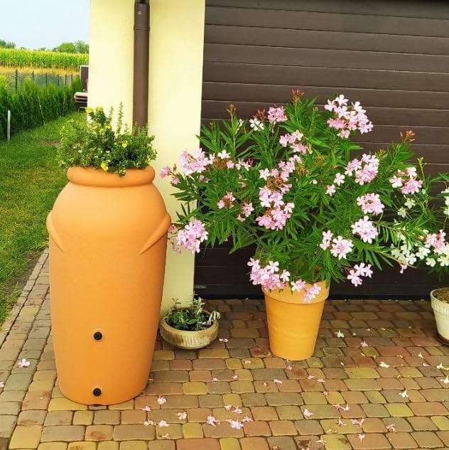 210L Red Brick Garden Water Butt with Tap & Complete Connection Kit