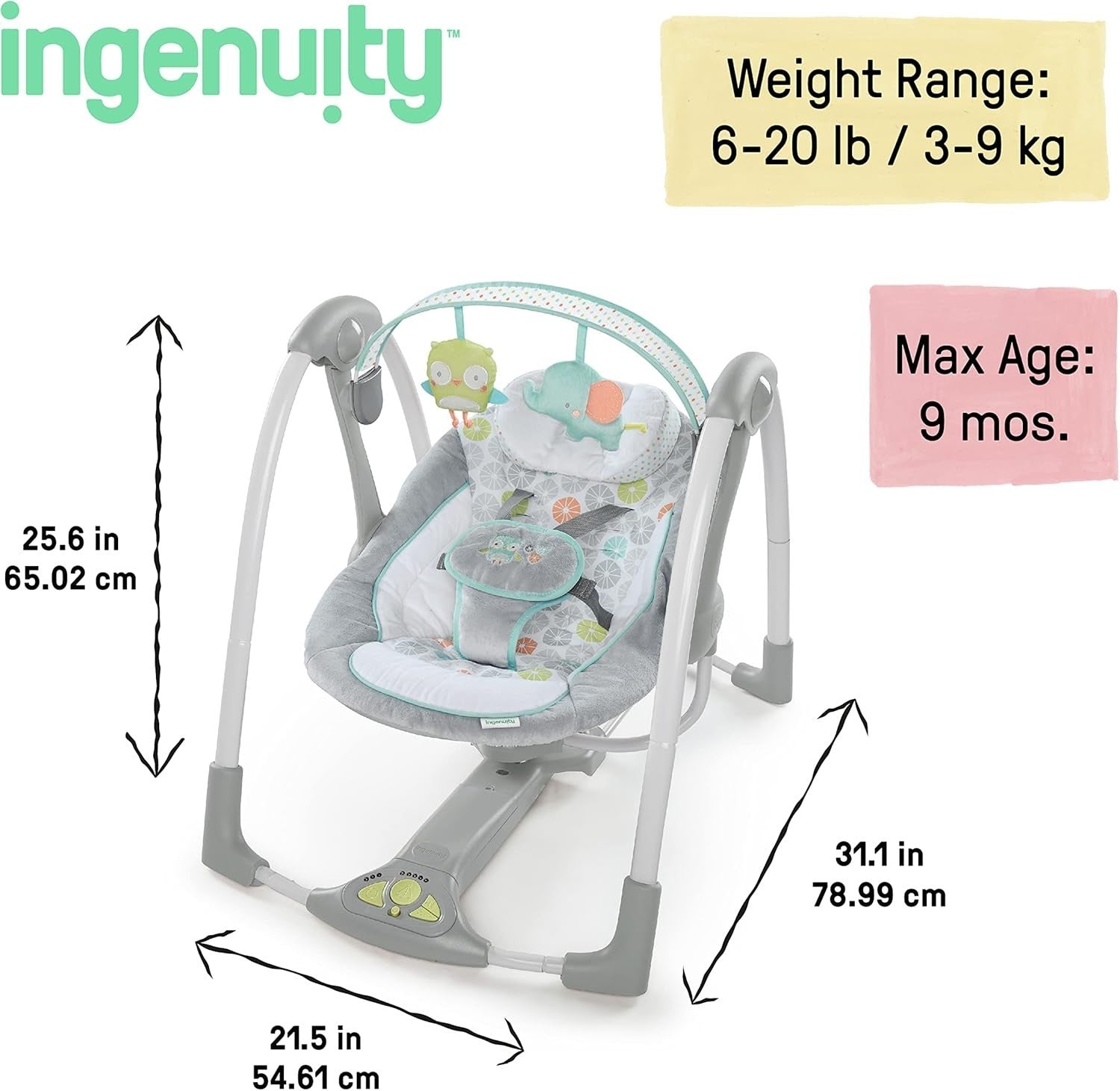 2in1 Baby Swing and Infant Seat with Music Vibrations Adjustable Portable Hoots