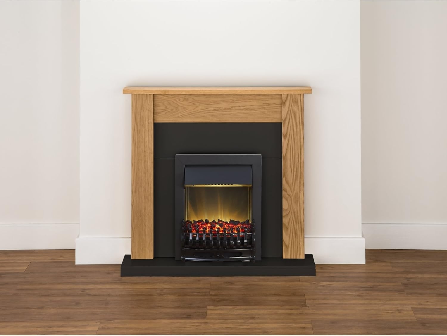 Electric Fireplace Suite 43” Oak & Black Wall Mount Flame Effect Heater