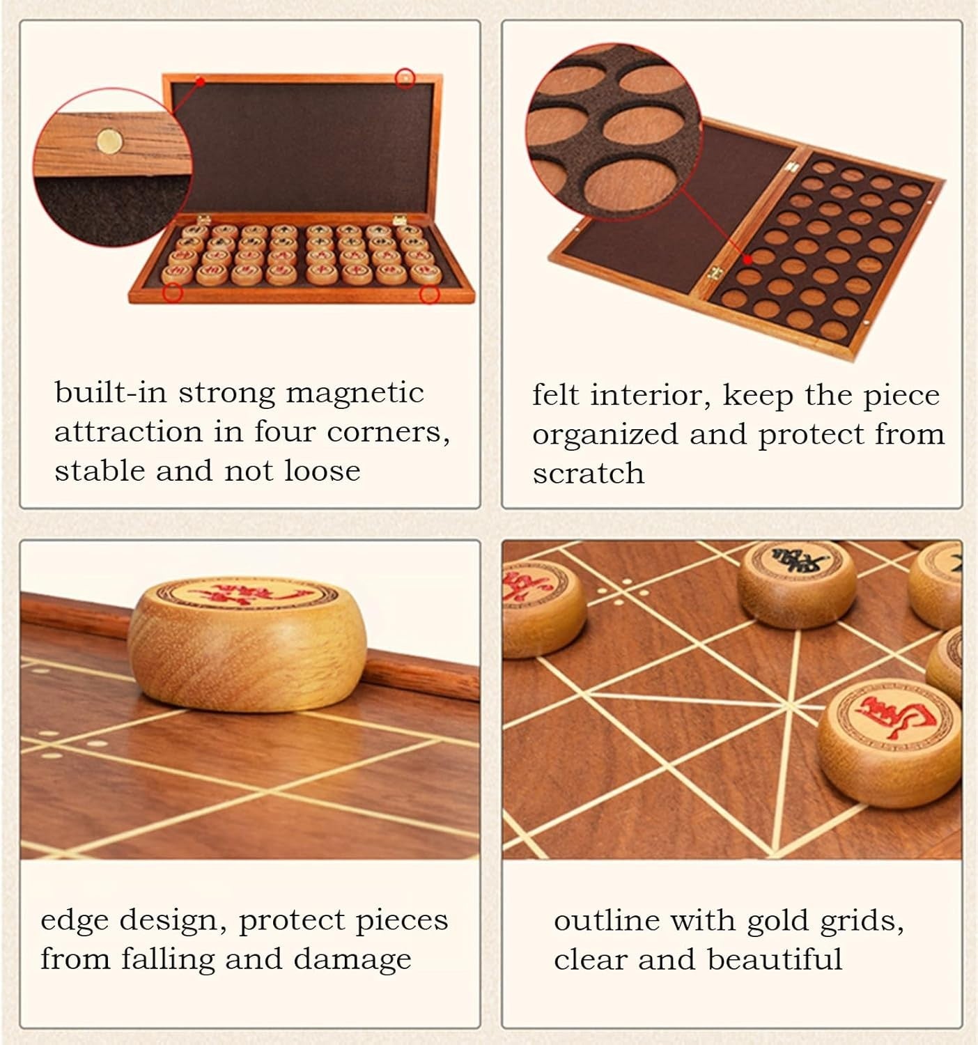 Large Sandalwood Xiangqi Chinese Chess Set Foldable Travel Board