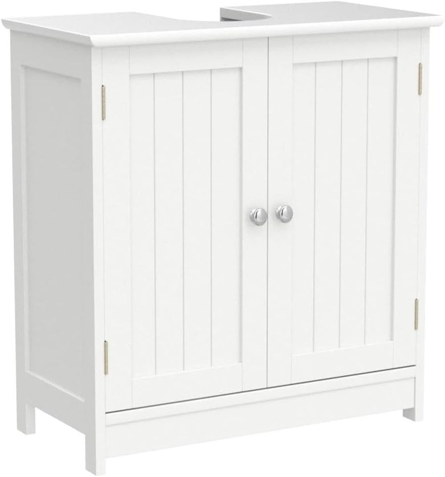 White Under Sink Bathroom Cabinet with Doors & Shelf Storage 60x30x60cm