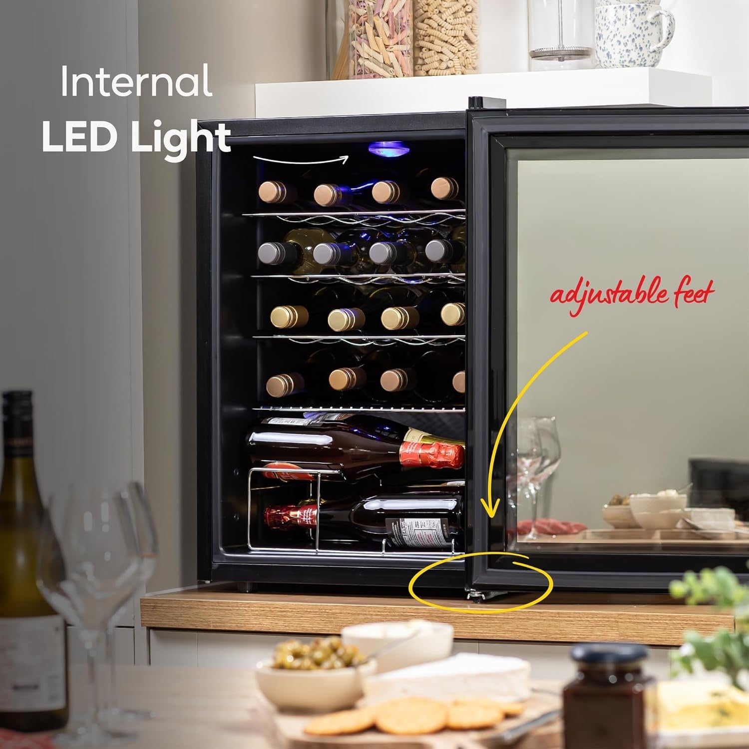 Wine Cooler Fridge 20 Bottle Freestanding Drinks Fridge LED Glass Door